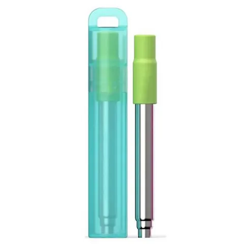 Portable Metal Telescopic Stainless Steel Collapsible Drinking Straw with Brush Cleaner - Green