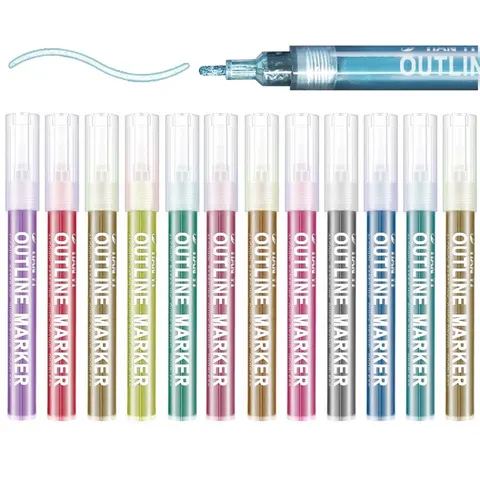 Metallic Self Outline Marker Pen - Set of 12